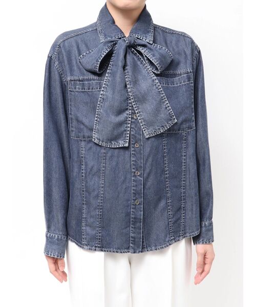 TONAL(トーナル)の「テンセルデニムボウタイブラウス(シャツ/ブラウス・レディース・ブラック/インディゴブルー・MEDIUM)」の19枚目の写真