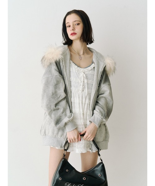 jouetie(ジュエティ)の「ファードッキングルーズフーディー(パーカー・レディース・グレー/ブラック・MEDIUM)」の6枚目の写真