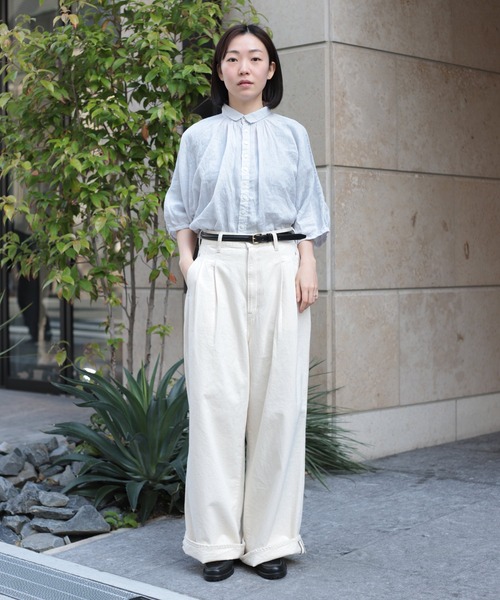 Brocante（ブロカント）の「[Brocante / ブロカント] リネンキャンバス グランシャツ（シャツ/ブラウス・レディース・ライトグレー/ライトグリーン・2）」の3枚目の写真