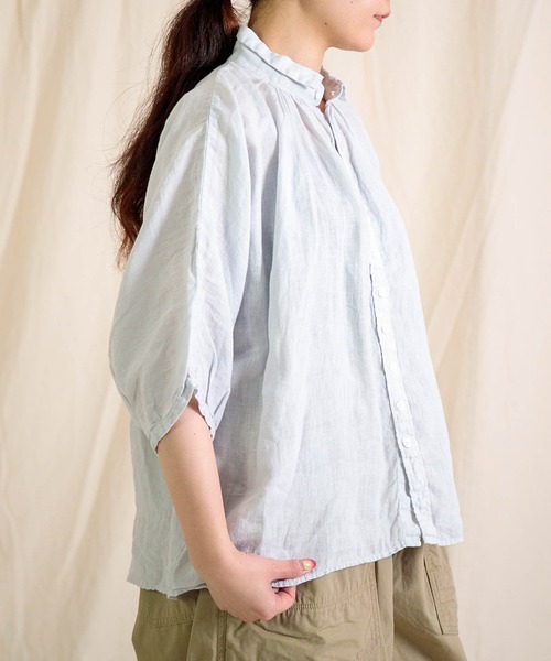 Brocante（ブロカント）の「[Brocante / ブロカント] リネンキャンバス グランシャツ（シャツ/ブラウス・レディース・ライトグレー/ライトグリーン・2）」の11枚目の写真