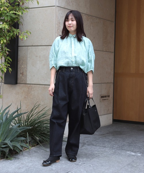 Brocante（ブロカント）の「[Brocante / ブロカント] リネンキャンバス グランシャツ（シャツ/ブラウス・レディース・ライトグレー/ライトグリーン・2）」の4枚目の写真