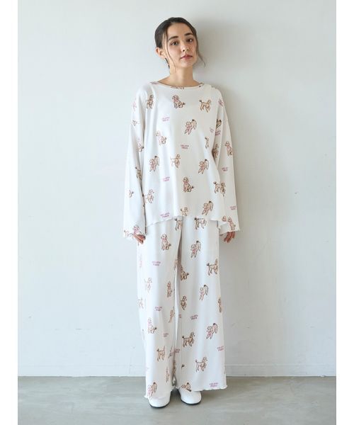 セール】プードル柄ロングパンツ（ルームウェア/パジャマ）｜gelato