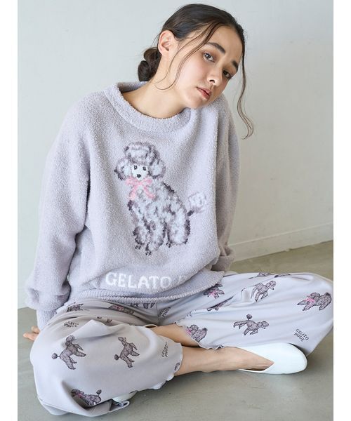 セール】プードル柄ロングパンツ（ルームウェア/パジャマ）｜gelato