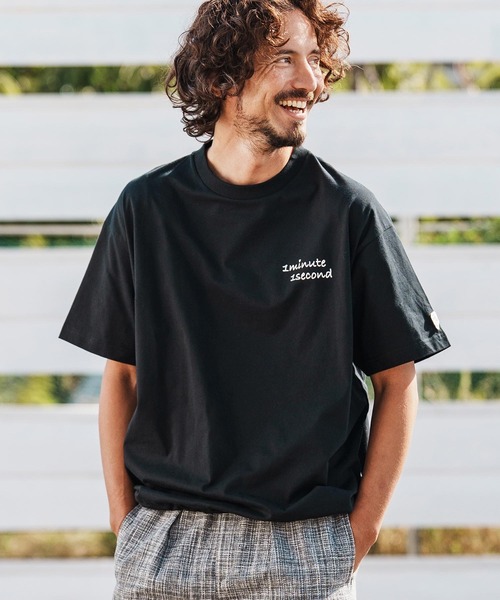 1minute 1second（ワンミニットワンセカンド）の「mt10110-6oz drawcord T-shirt with cursive print Tシャツ(1M26H280)（Tシャツ/カットソー・メンズ・ホワイト×ブラック/ブラック/ホワイト・M/L/XL）」の3枚目の写真