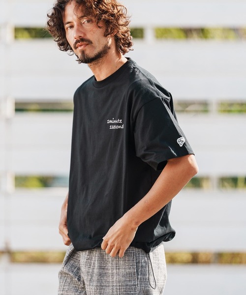 1minute 1second（ワンミニットワンセカンド）の「mt10110-6oz drawcord T-shirt with cursive print Tシャツ(1M26H280)（Tシャツ/カットソー・メンズ・ホワイト×ブラック/ブラック/ホワイト・M/L/XL）」の5枚目の写真