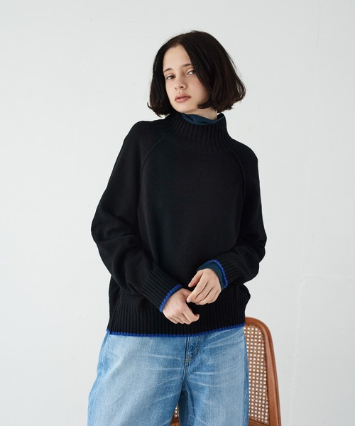 LA MARINE FRANCAISE（マリン フランセーズ）の「オフタートルバイカラーニット（ニット/セーター・レディース・ブラック/ベージュ/レッド・FREE）」の2枚目の写真