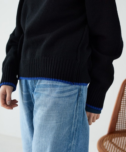 LA MARINE FRANCAISE（マリン フランセーズ）の「オフタートルバイカラーニット（ニット/セーター・レディース・ブラック/ベージュ/レッド・FREE）」の7枚目の写真