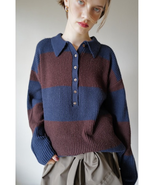 TRUNC(トランクエイティーエイト)の「Rugger Loose Knit(ニット/セーター・レディース・ブラック/ネイビー・FREE)」の1枚目の写真