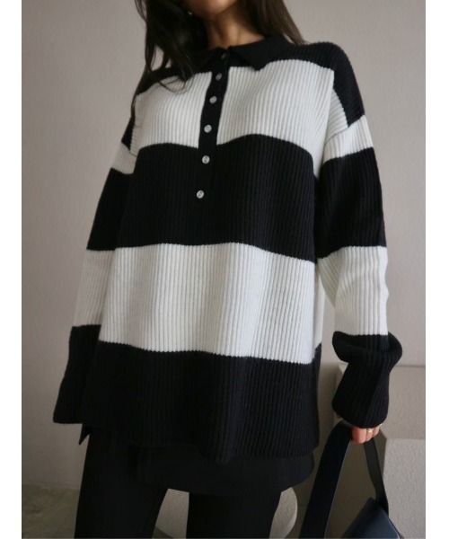 TRUNC(トランクエイティーエイト)の「Rugger Loose Knit(ニット/セーター・レディース・ブラック/ネイビー・FREE)」の15枚目の写真