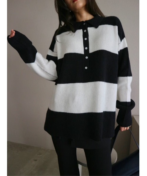 TRUNC(トランクエイティーエイト)の「Rugger Loose Knit(ニット/セーター・レディース・ブラック/ネイビー・FREE)」の16枚目の写真