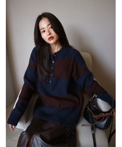 TRUNC(トランクエイティーエイト)の「Rugger Loose Knit(ニット/セーター・レディース・ブラック/ネイビー・FREE)」の17枚目の写真