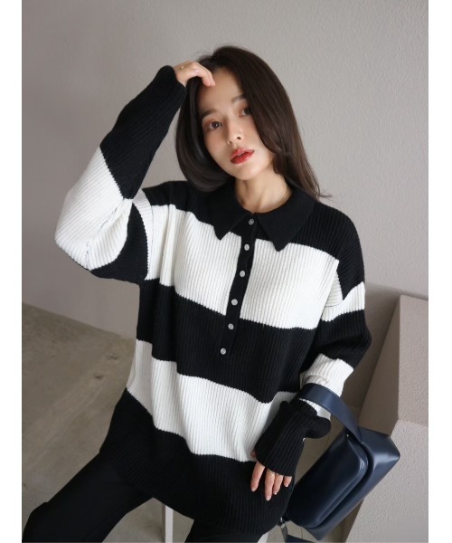 TRUNC(トランクエイティーエイト)の「Rugger Loose Knit(ニット/セーター・レディース・ブラック/ネイビー・FREE)」の18枚目の写真