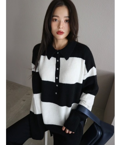 TRUNC(トランクエイティーエイト)の「Rugger Loose Knit(ニット/セーター・レディース・ブラック/ネイビー・FREE)」の21枚目の写真