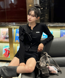 CRANK（クランク）の「[Ships sequentially within 12/8] Ribbon Tide Knit Cardigan_Black（カーディガン/ボレロ・レディース）」