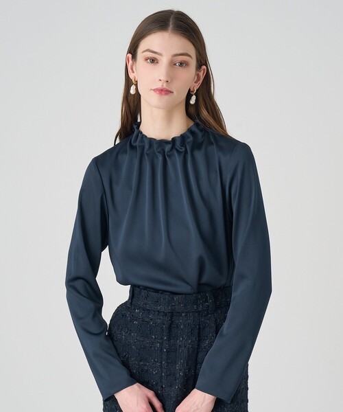 ANAYI（アナイ）の「ハンマーサテンスタンド ブラウス（シャツ/ブラウス・レディース・ネイビー/ホワイト・38）」の3枚目の写真