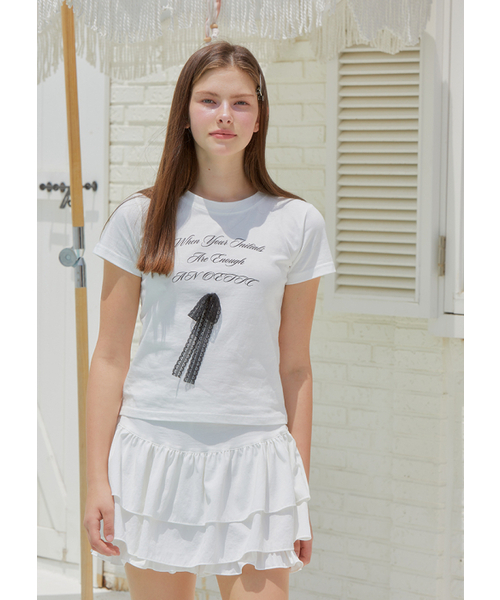 ANOETIC(アノエティック)の「LACE RIBBON T-SHIRT_WHITE(Tシャツ/カットソー・レディース・ホワイト・FREE)」の2枚目の写真