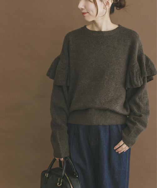ITEMS URBANRESEARCH（アイテムズ アーバンリサーチ）の「フリルクルーネックニット（ニット/セーター・レディース・オフホワイト/ブラウン/グレー・FREE）」の14枚目の写真