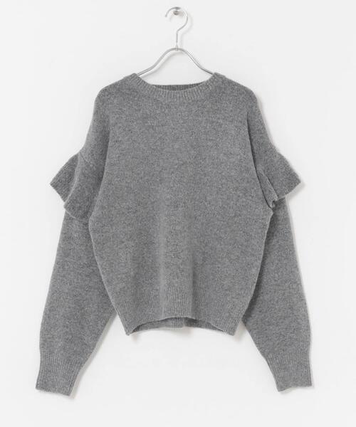 ITEMS URBANRESEARCH（アイテムズ アーバンリサーチ）の「フリルクルーネックニット（ニット/セーター・レディース・オフホワイト/ブラウン/グレー・FREE）」の5枚目の写真