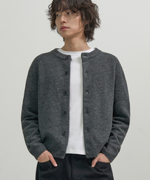 EXCONTAINER（エックスコンテナ）の「ミニマルボタンラウンドネッククロップカーディガン（チャコール）（カーディガン/ボレロ）」