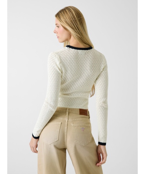 GUESS JEANS（ゲスジーンズ）の「GUESS JEANS Long Sleeves Crew Neck 81 Pointelle Sweater 長袖Tシャツ メッシュ（ニット/セーター・レディース・オフホワイト・LARGE/SMALL/X-SMALL/MEDIUM）」の2枚目の写真