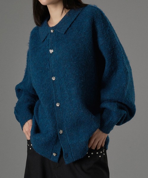 ONCILY（オンシェリー）の「SILVER BUTTON SHAGGY KNIT POLO CARDIGAN / シルバーボタンシャギーニットポロカーディガン（カーディガン/ボレロ・メンズ・チャコールグレー/ブルー/ブラウン/オレンジ・SMALL/MEDIUM/LARGE）」の10枚目の写真