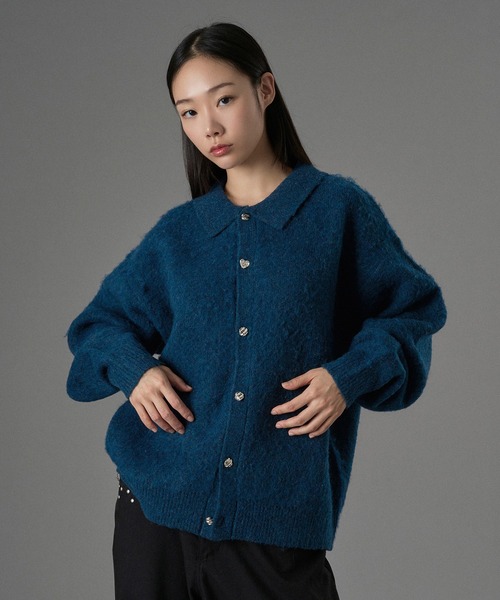 ONCILY（オンシェリー）の「SILVER BUTTON SHAGGY KNIT POLO CARDIGAN / シルバーボタンシャギーニットポロカーディガン（カーディガン/ボレロ・メンズ・チャコールグレー/ブルー/ブラウン/オレンジ・SMALL/MEDIUM/LARGE）」の7枚目の写真