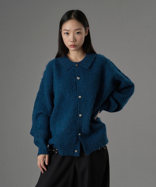 ONCILY（オンシェリー）の「SILVER BUTTON SHAGGY KNIT POLO CARDIGAN / シルバーボタンシャギーニットポロカーディガン（カーディガン/ボレロ・メンズ・チャコールグレー/ブルー/ブラウン/オレンジ・SMALL/MEDIUM/LARGE）」の8枚目の写真