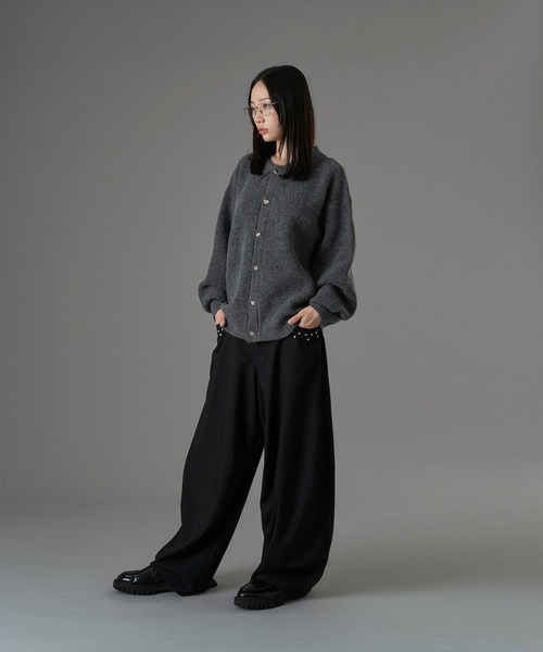 ONCILY（オンシェリー）の「SILVER BUTTON SHAGGY KNIT POLO CARDIGAN / シルバーボタンシャギーニットポロカーディガン（カーディガン/ボレロ・メンズ・チャコールグレー/ブルー/ブラウン/オレンジ・SMALL/MEDIUM/LARGE）」の21枚目の写真