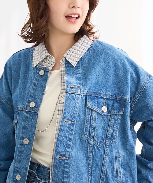 coen（コーエン）の「ノーカラーデニムジャケット（デニムジャケット・レディース・ライトグレー/ライトブルー/コバルトブルー・FREE）」の3枚目の写真