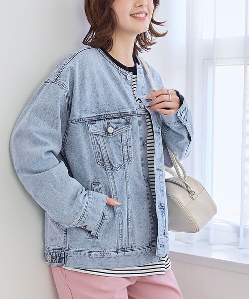 coen（コーエン）の「ノーカラーデニムジャケット（デニムジャケット・レディース・ライトグレー/ライトブルー/コバルトブルー・FREE）」の2枚目の写真