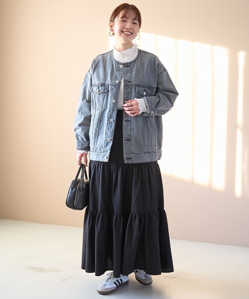 coen（コーエン）の「ノーカラーデニムジャケット（デニムジャケット・レディース・ライトグレー/ライトブルー/コバルトブルー・FREE）」の4枚目の写真