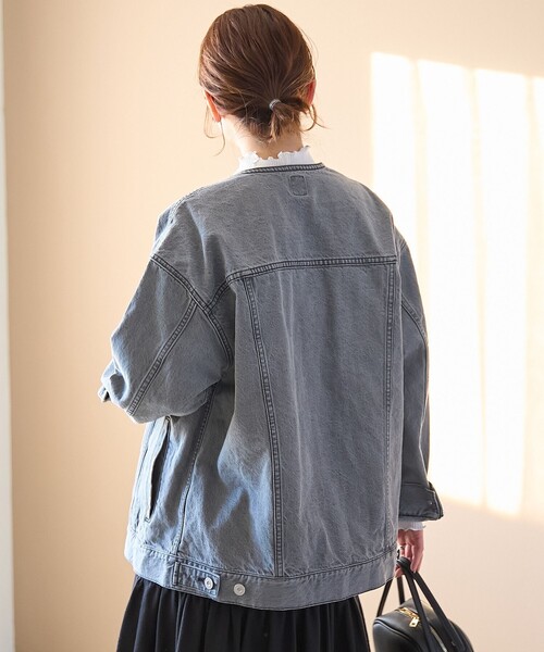 coen（コーエン）の「ノーカラーデニムジャケット（デニムジャケット・レディース・ライトグレー/ライトブルー/コバルトブルー・FREE）」の7枚目の写真