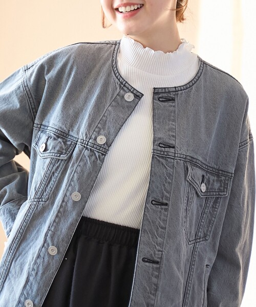 coen（コーエン）の「ノーカラーデニムジャケット（デニムジャケット・レディース・ライトグレー/ライトブルー/コバルトブルー・FREE）」の8枚目の写真