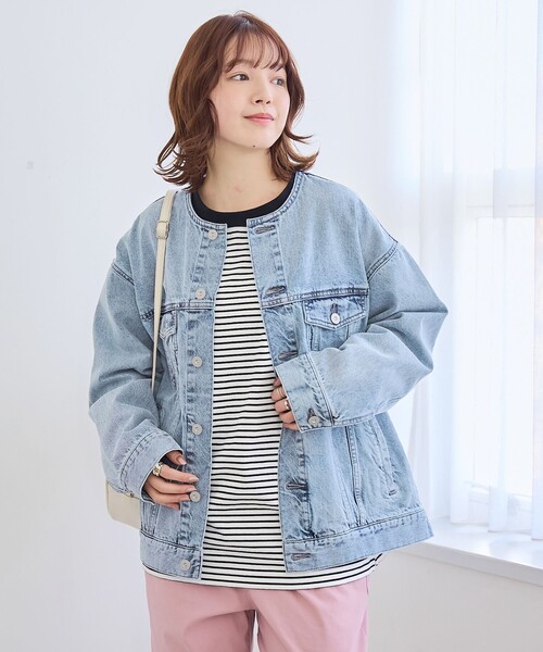 coen（コーエン）の「ノーカラーデニムジャケット（デニムジャケット・レディース・ライトグレー/ライトブルー/コバルトブルー・FREE）」の10枚目の写真