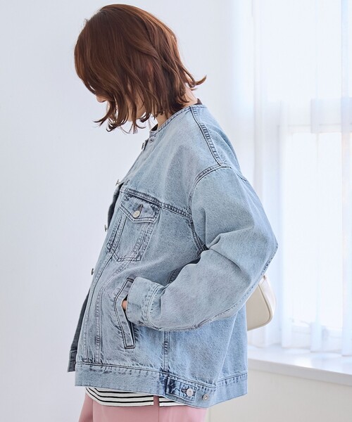 coen（コーエン）の「ノーカラーデニムジャケット（デニムジャケット・レディース・ライトグレー/ライトブルー/コバルトブルー・FREE）」の11枚目の写真