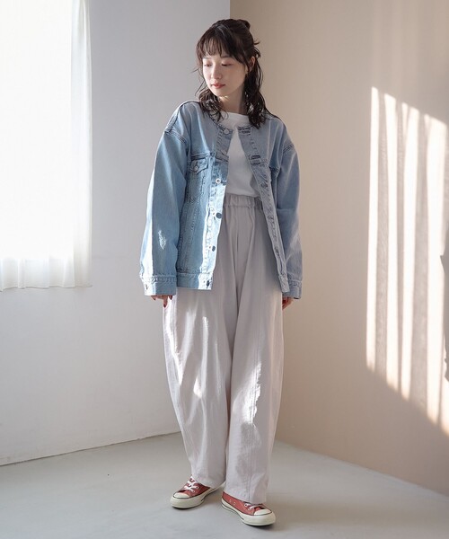coen（コーエン）の「ノーカラーデニムジャケット（デニムジャケット・レディース・ライトグレー/ライトブルー/コバルトブルー・FREE）」の12枚目の写真