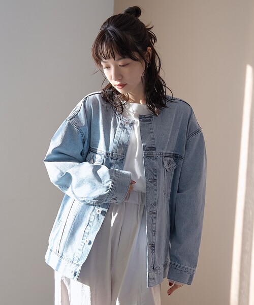 coen（コーエン）の「ノーカラーデニムジャケット（デニムジャケット・レディース・ライトグレー/ライトブルー/コバルトブルー・FREE）」の14枚目の写真