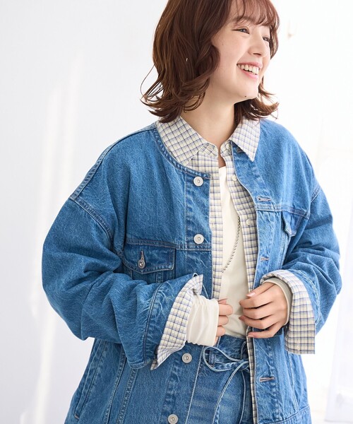 coen（コーエン）の「ノーカラーデニムジャケット（デニムジャケット・レディース・ライトグレー/ライトブルー/コバルトブルー・FREE）」の17枚目の写真