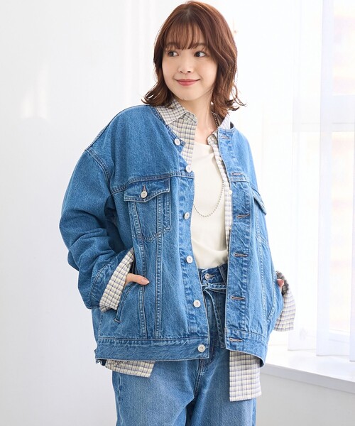 coen（コーエン）の「ノーカラーデニムジャケット（デニムジャケット・レディース・ライトグレー/ライトブルー/コバルトブルー・FREE）」の18枚目の写真