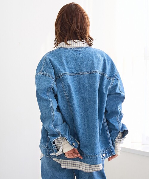 coen（コーエン）の「ノーカラーデニムジャケット（デニムジャケット・レディース・ライトグレー/ライトブルー/コバルトブルー・FREE）」の19枚目の写真