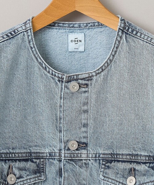 coen（コーエン）の「ノーカラーデニムジャケット（デニムジャケット・レディース・ライトグレー/ライトブルー/コバルトブルー・FREE）」の22枚目の写真
