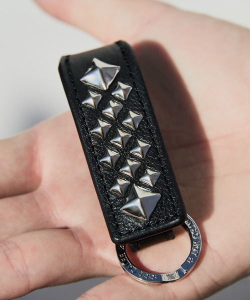 CALEE/キャリー STUDS LEATHER SNAP KEY RING スタッズ付き レザー