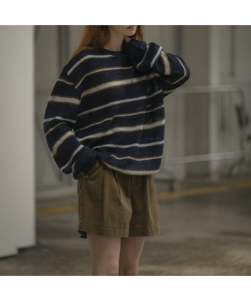 KNOWNBETTER（ノウンベター）の「Hairy stripe loose-fit knit [KNFW03SW07]_[2color]（ニット/セーター・レディース・ネイビー・FREE）」の5枚目の写真