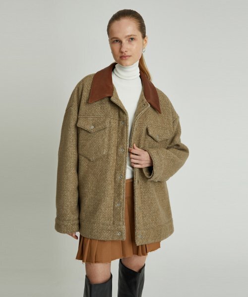 ANDROS(アンドロス)の「Leather Trimming Cardigan (Olive)(ライダースジャケット・メンズ・その他・MEDIUM/LARGE)」の2枚目の写真