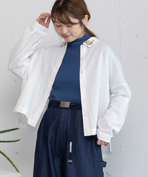 POU DOU DOU(プードゥドゥ)の「衿先フラワー刺繍ブラウス(シャツ/ブラウス・レディース・レッド/ネイビー/オフホワイト・M)」の15枚目の写真