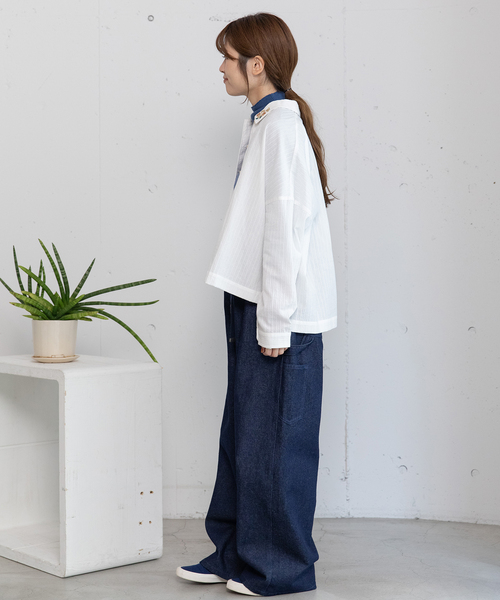 POU DOU DOU(プードゥドゥ)の「衿先フラワー刺繍ブラウス(シャツ/ブラウス・レディース・レッド/ネイビー/オフホワイト・M)」の11枚目の写真