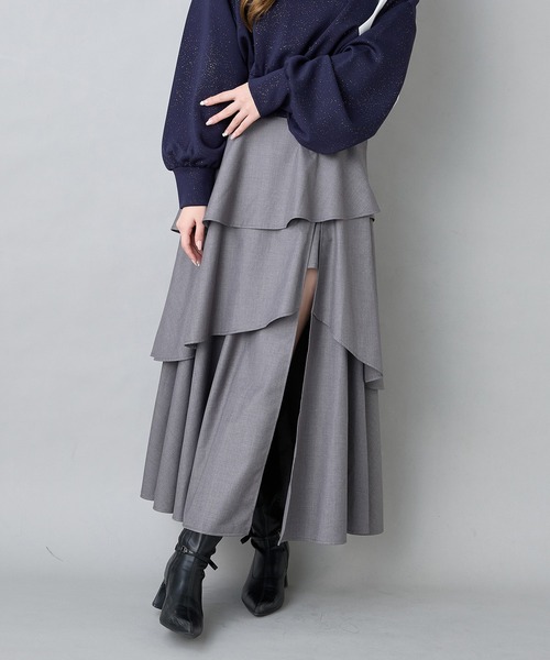 one after another NICE CLAUP(ワンアフターアナザーナイスクラップ)の「スリットティアードスカート(スカート・レディース・ブラック/ベージュ/チャコールグレー・FREE)」の12枚目の写真