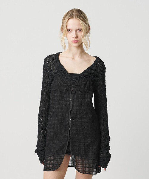 ATTISESSION＞エンブロイダリー チェック ミニ ドレス（ワンピース