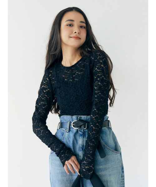 Ungrid（アングリッド）の「シアーレースロングスリーブTee（Tシャツ/カットソー・レディース・ブラック/オフホワイト・FREE）」の9枚目の写真