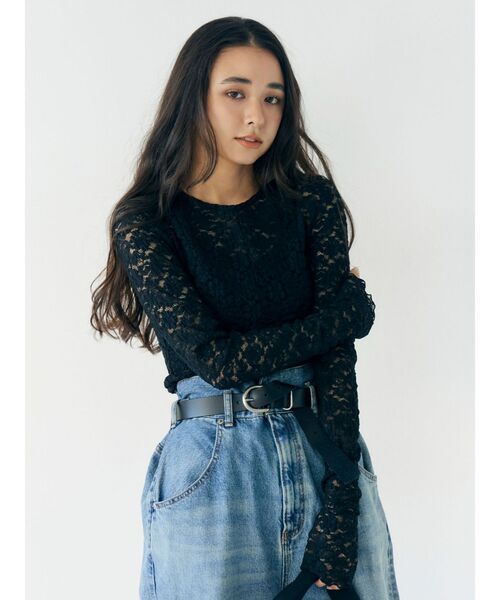 Ungrid（アングリッド）の「シアーレースロングスリーブTee（Tシャツ/カットソー・レディース・ブラック/オフホワイト・FREE）」の10枚目の写真